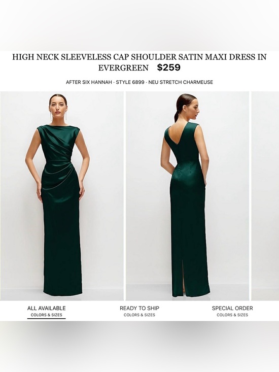 After Six Dresses & Skirts - After Six Deep Evergreen Satin High Neck Cap Sleeve Maxi Dress